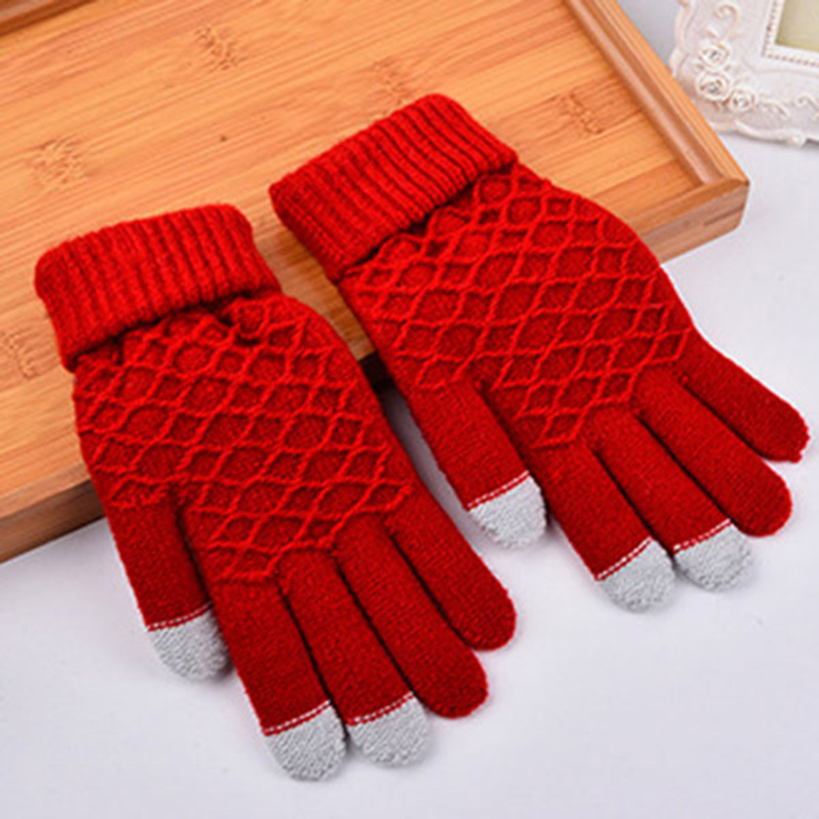 Cycling Gear Women - قفازات شاشة لمس دافئة بلون موحد